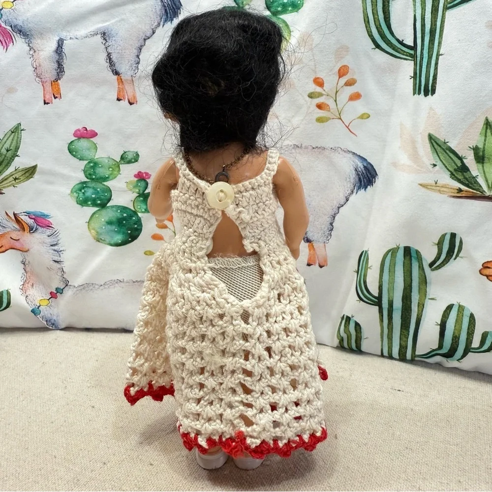 Vintage Doll with Cream Dress and Red Trim